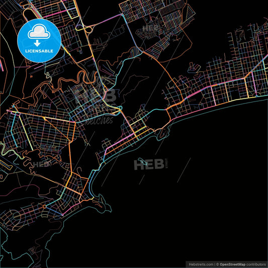 Guaruja, Brazil, colorful city map on black background
