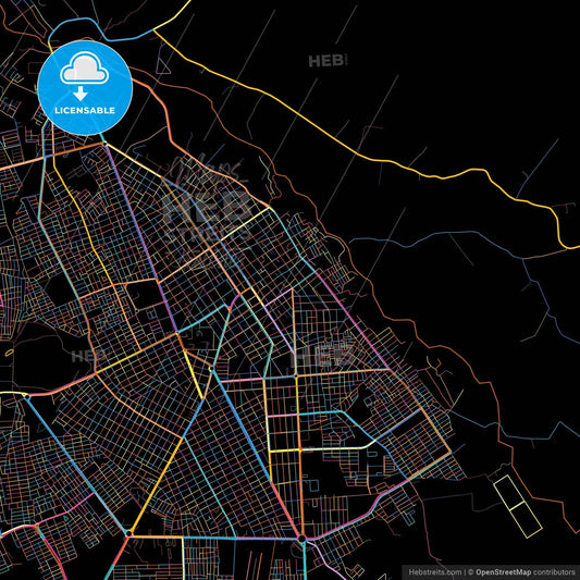 Valledupar, Colombia, colorful city map on black background