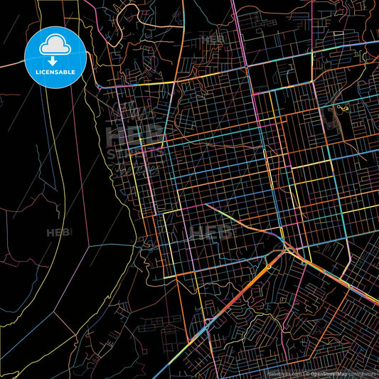 Porto Velho, Brazil, colorful city map on black background