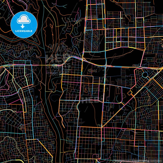 Foz do Iguacu, Brazil, colorful city map on black background