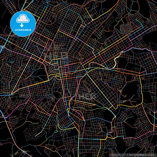 Ponta Grossa, Brazil, colorful city map on black background