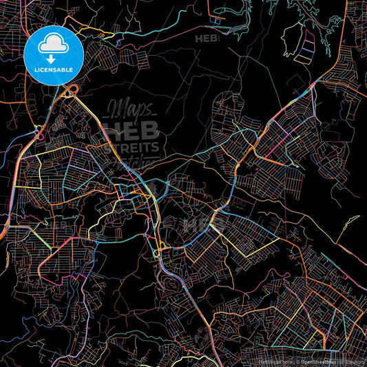 Paulista, Brazil, colorful city map on black background