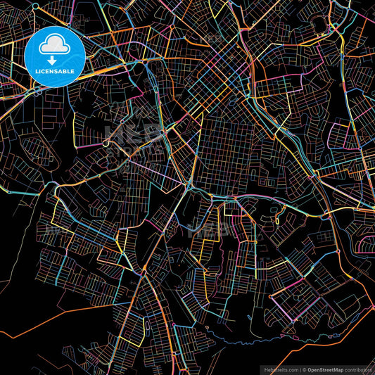 Limeira, Brazil, colorful city map on black background