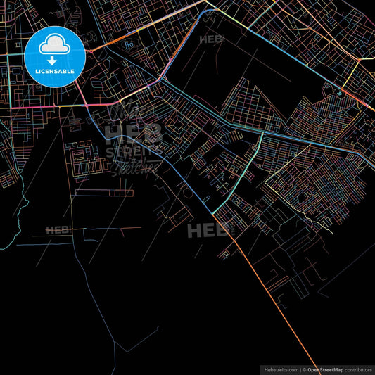 Alto Barinas, Venezuela, colorful city map on black background