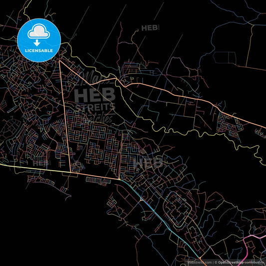 Santa Teresa del Tuy, Venezuela, colorful city map on black background