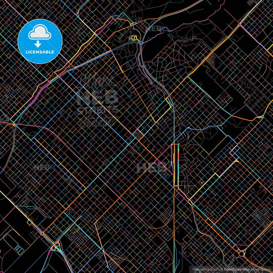 Bahia Blanca, Argentina, colorful city map on black background