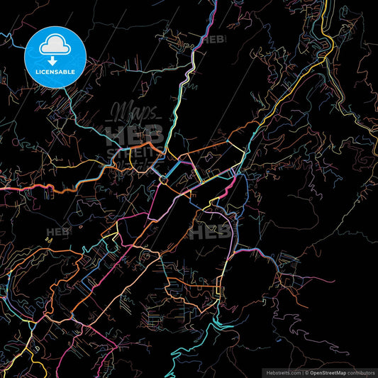Petropolis, Brazil, colorful city map on black background