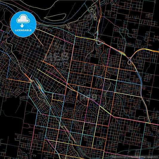 Parana, Argentina, colorful city map on black background