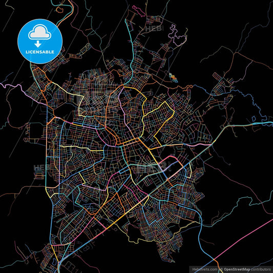 Sincelejo, Colombia, colorful city map on black background