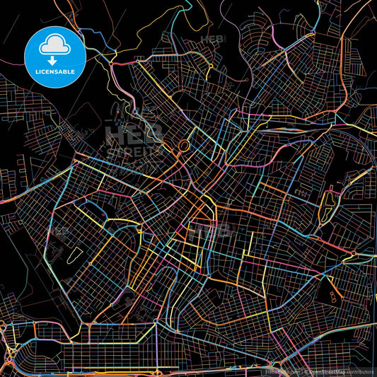 Uberaba, Brazil, colorful city map on black background