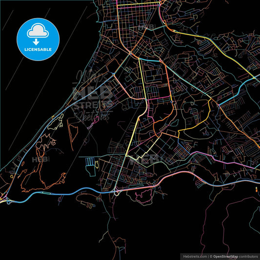 Cumana, Venezuela, colorful city map on black background