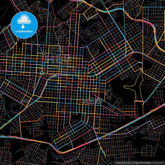 Cascavel, Brazil, colorful city map on black background