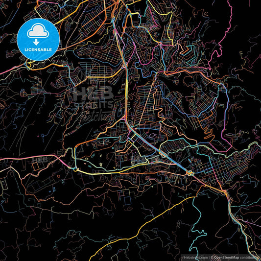 Floridablanca, Colombia, colorful city map on black background