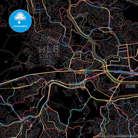 Barueri, Brazil, colorful city map on black background