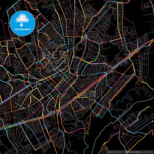 Taubate, Brazil, colorful city map on black background