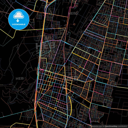 San Bernardo, Chile, colorful city map on black background