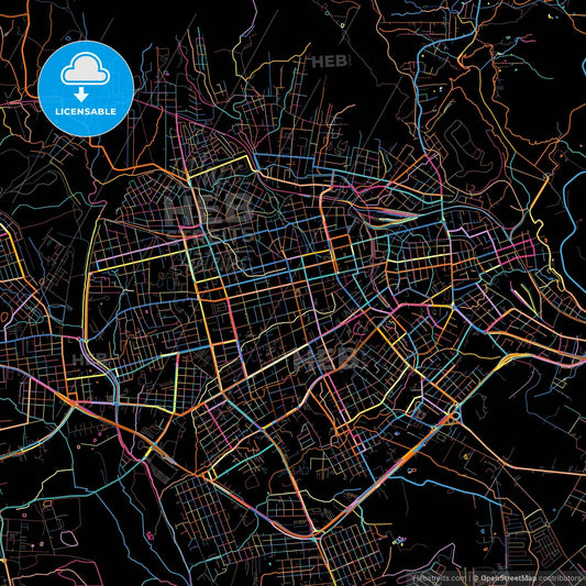Santa Maria, Brazil, colorful city map on black background