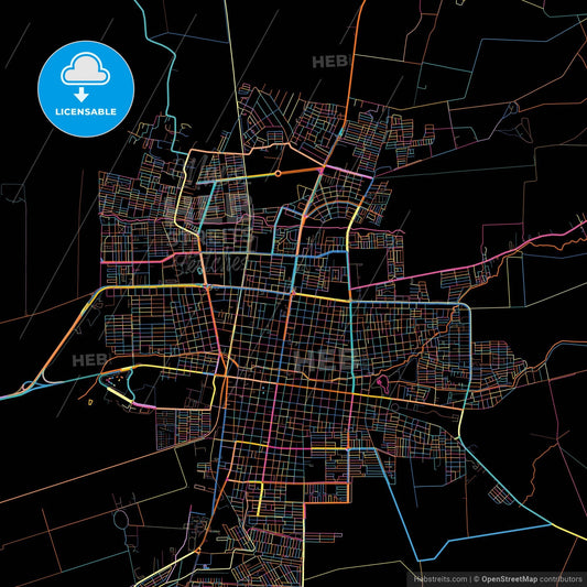 Palmira, Colombia, colorful city map on black background