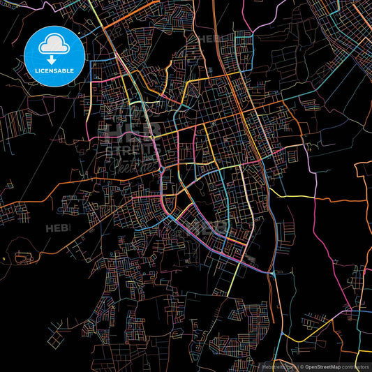 Ica, Peru, colorful city map on black background