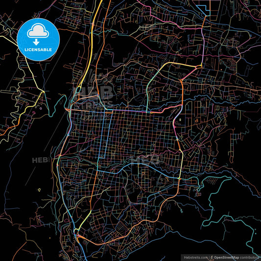 San Cristobal, Venezuela, colorful city map on black background