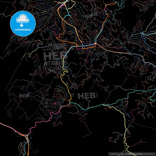 Nuestra Senora del Rosario de Baruta, Venezuela, colorful city map on black background