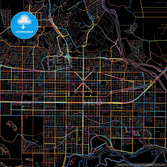 Neuquen, Argentina, colorful city map on black background
