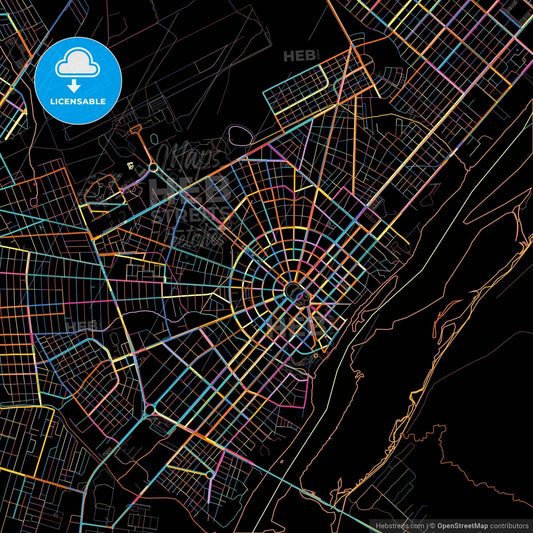 Boa Vista, Brazil, colorful city map on black background