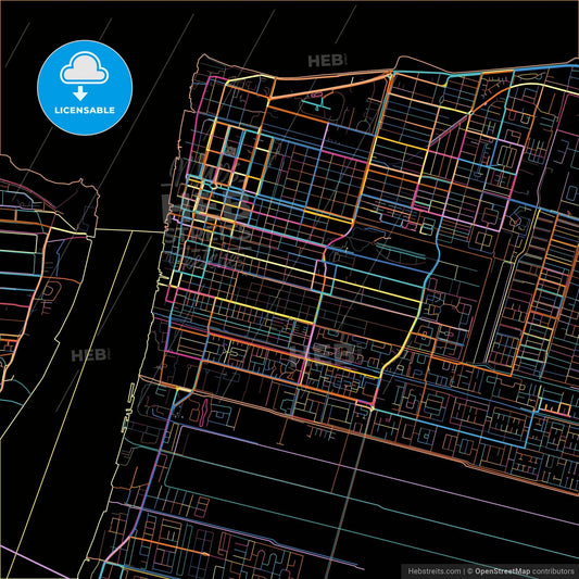 Georgetown, Guyana, colorful city map on black background