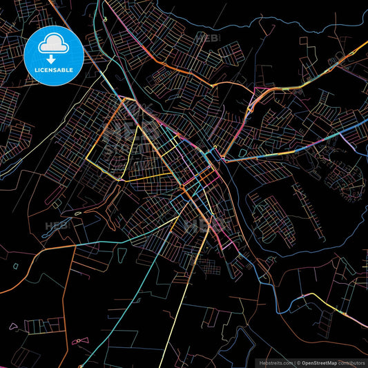 Sumare, Brazil, colorful city map on black background