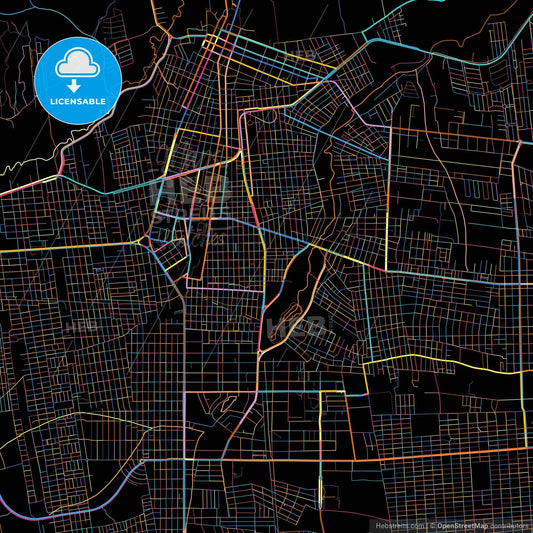 Juazeiro do Norte, Brazil, colorful city map on black background