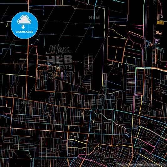 Paramaribo, Suriname, colorful city map on black background