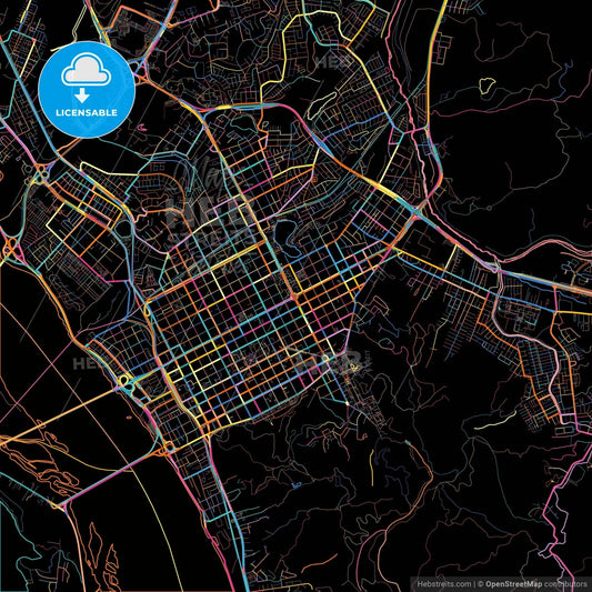 Concepcion, Chile, colorful city map on black background