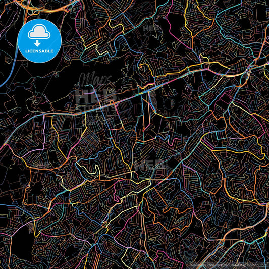 Taboao da Serra, Brazil, colorful city map on black background