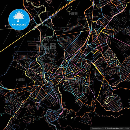 Jacarei, Brazil, colorful city map on black background