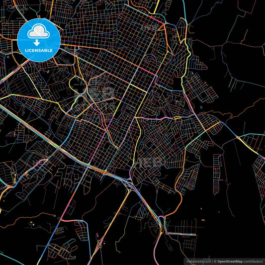 Presidente Prudente, Brazil, colorful city map on black background