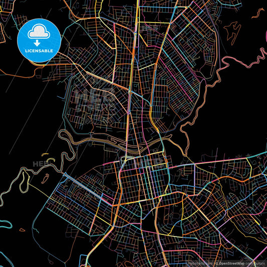 Sao Leopoldo, Brazil, colorful city map on black background