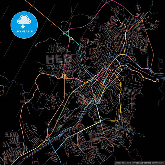 Itabuna, Brazil, colorful city map on black background