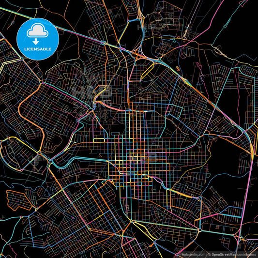 Sao Carlos, Brazil, colorful city map on black background