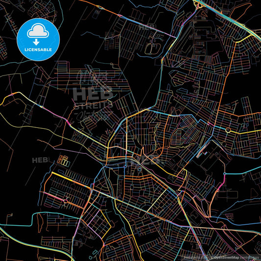 Hortolandia, Brazil, colorful city map on black background