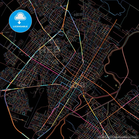 Mossoro, Brazil, colorful city map on black background