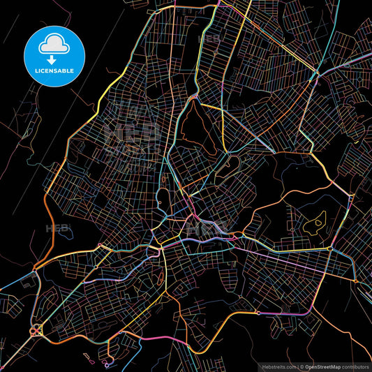 Sete Lagoas, Brazil, colorful city map on black background