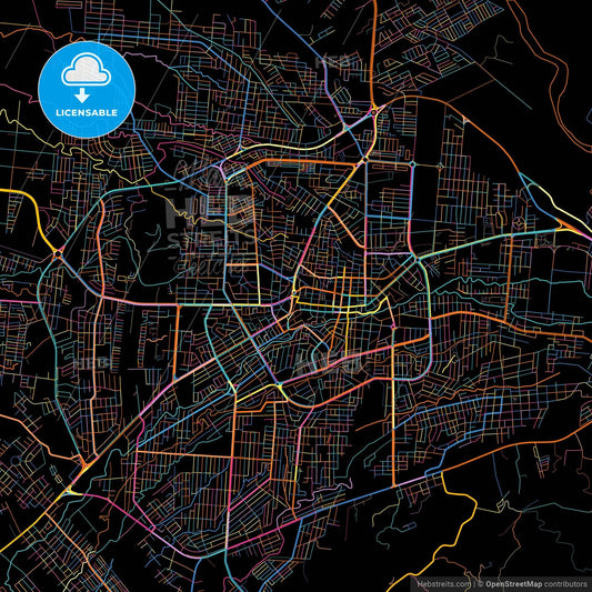 Santo Domingo de los Colorados, Ecuador, colorful city map on black background