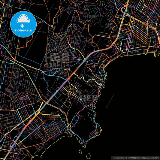 Sao Jose, Brazil, colorful city map on black background