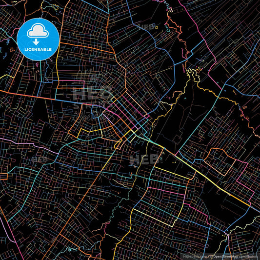 Capiata, Paraguay, colorful city map on black background