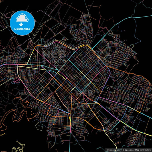 Machala, Ecuador, colorful city map on black background