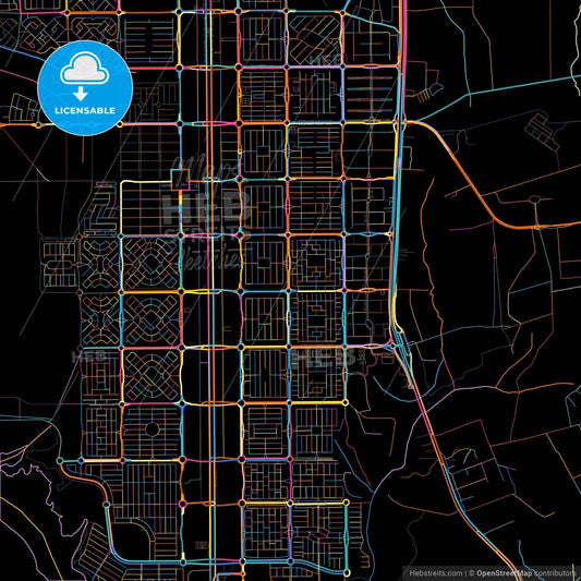 Palmas, Brazil, colorful city map on black background