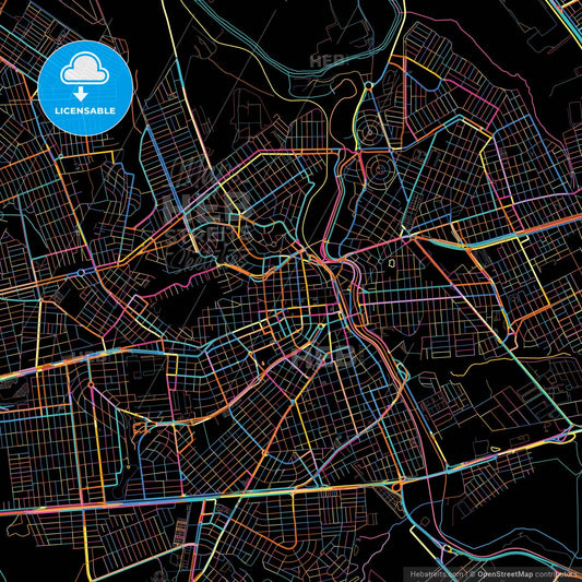 Americana, Brazil, colorful city map on black background