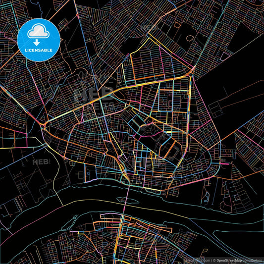Petrolina, Brazil, colorful city map on black background