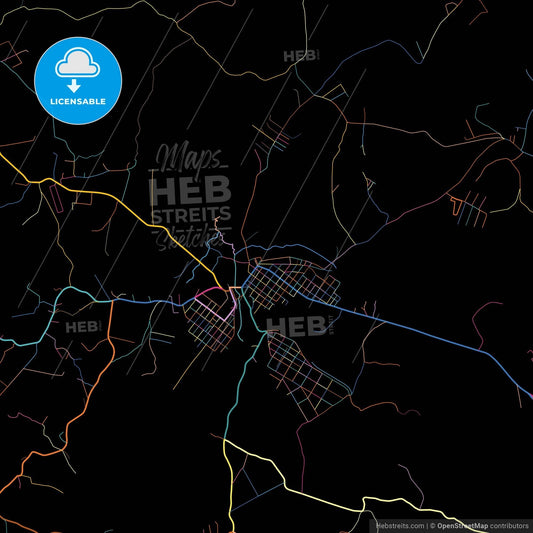 Divinopolis, Brazil, colorful city map on black background