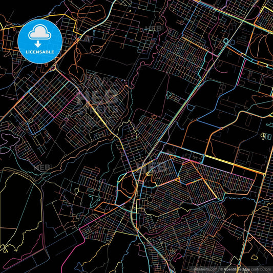 Maracanau, Brazil, colorful city map on black background